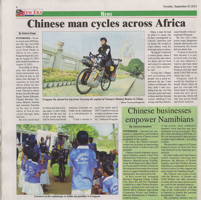 Chinese man cycles across Africa-New Era-Namibia-风彦疯语-杜风彦